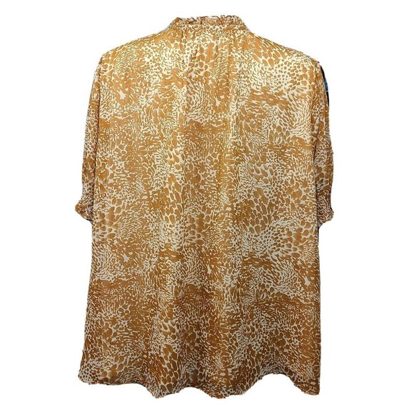 AVA & VIV Brown White Chiffon Floral Short Sleeve Top Plus Size 3X - Picture 4 of 7